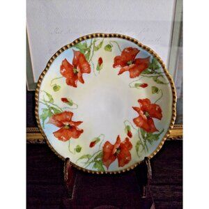 Royal Rudolstadt Prussia 6.25" Porcelain Plate – Red Poppies & Gold Beaded Rim